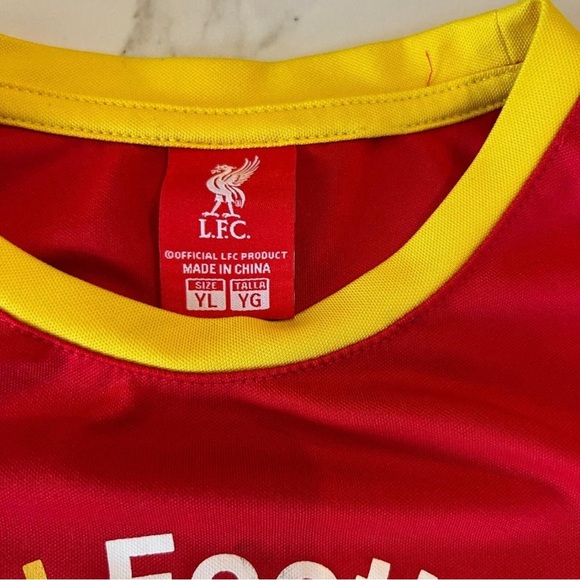 AWESOME - OFFICIAL - FC LIVERPOOL - RED AND YELLOW RINGER T SHIRT - YOUTH LARGE - Picture 2 of 8